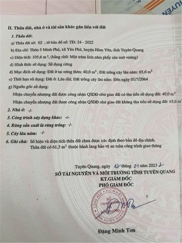 Chính Chủ Cần Bán Lô Đất mặt đường ở quốc lộ 2 tại  KLM 47, Hàm Yên, Tuyên Quang