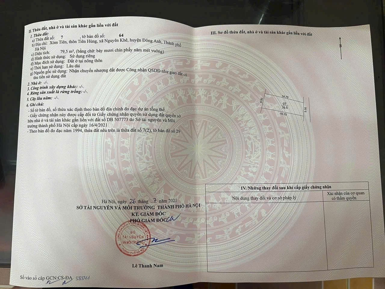CẦN BÁN NHANH LÔ ĐẤT TẠI Xóm Tiên, Tiên Hùng, Nguyên Khê, Đông Anh, TP Hà Nội