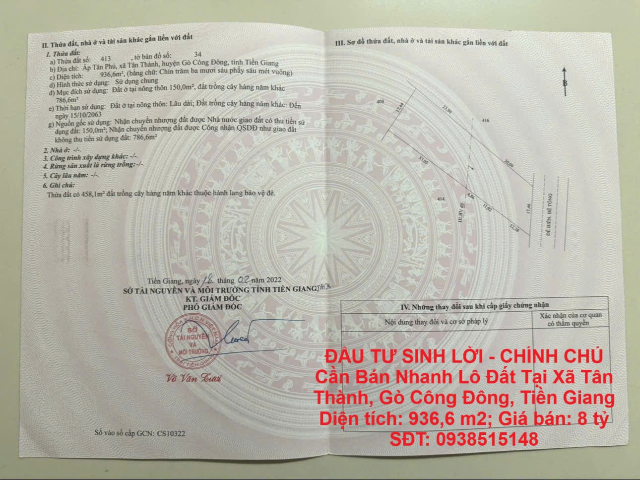 ĐẦU TƯ SINH LỜI - CHÍNH CHỦ Cần Bán Nhanh Lô Đất Tại Xã Tân Thành, Gò Công Đông, Tiền Giang