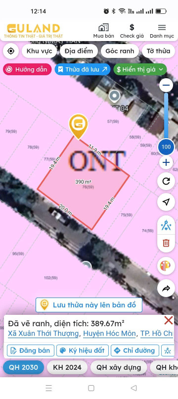 Bán đất 390m² 8.5 tỷ tại Xã Xuân Thới Thượng Huyện Hóc Môn