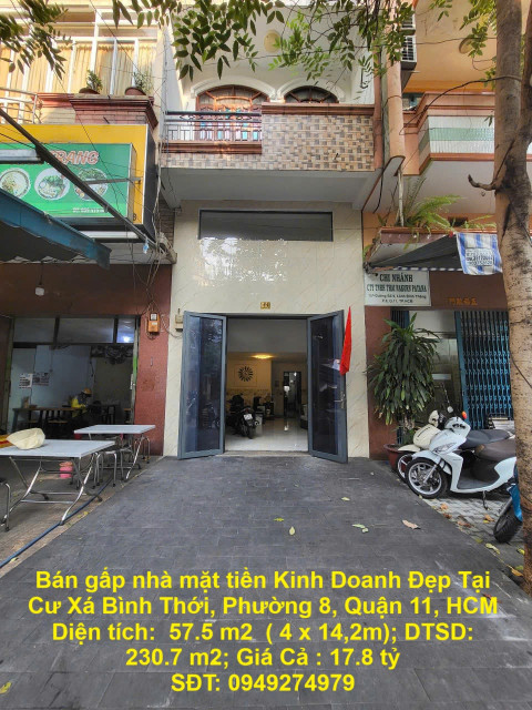 Bán gấp nhà mặt tiền Kinh Doanh Đẹp Tại Cư Xá Bình Thới, Phường 8, Quận 11, tp Hồ Chí Minh