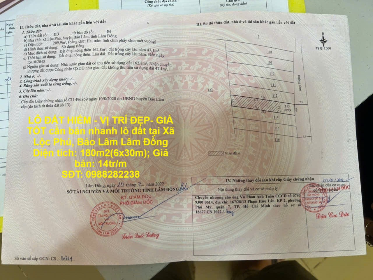 LÔ ĐẤT HIẾM - VỊ TRÍ ĐẸP- GIÁ TỐT cần bán nhanh lô đất tại Xã Lộc Phú, Bảo Lâm Lâm Đồng