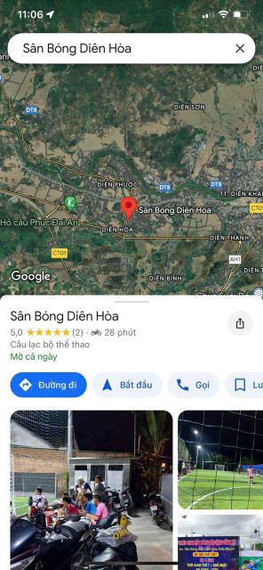 Bán đất diên hoà , Nha Trang 
Diện tích 666m ngang 16m 
Đường hiện trạng ô tô , đang kinh doanh sân bóng 
Pháp lý sổ hồng 
Giá bán 5,5 tỷ