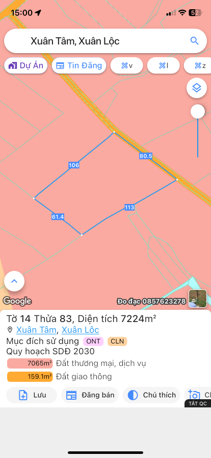 Bán đất 7223.8m² 3.6 tỷ tại Xã Xuân Tâm Huyện Xuân Lộc
