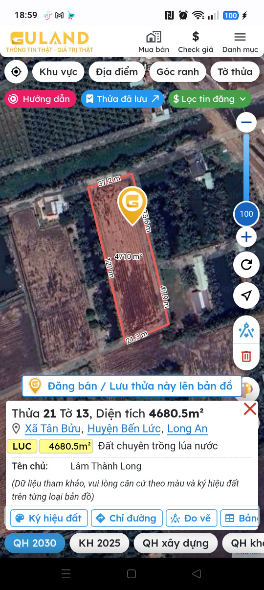 Bán đất 4680.5m² 7.5 tỷ tại Xã Tân Bửu Huyện Bến Lức