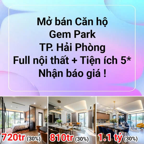 GEM PARK HẢI PHÒNG – ĐẦU TƯ CĂN HỘ CHO THUÊ “CHUẨN HÀN” TẠI MIỀN BẮC . Chỉ từ 600 triệu là sở hữu căn hộ ngay trung tâm Hồng Bàng – TP. Hải Phòng