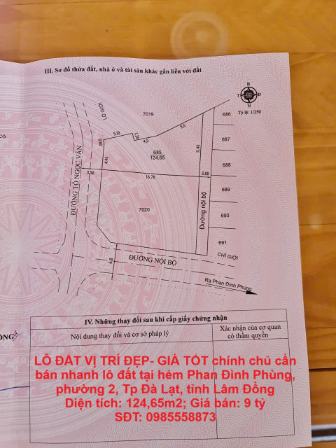 LÔ ĐẤT VỊ TRÍ ĐẸP- GIÁ TỐT chính chủ cần bán nhanh lô đất tại Tp Đà Lạt, tỉnh Lâm Đồng