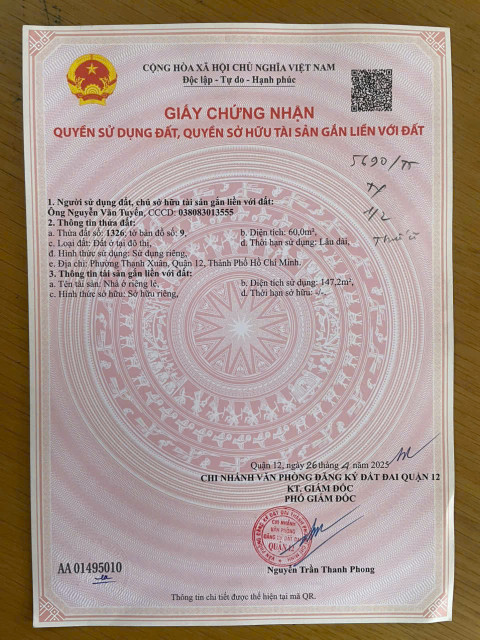 BÁN NHÀ 1 TRỆT 2 LẦU - ĐƯỜNG 8M, THẠNH XUÂN 48, Q.12 – GIÁ CHỈ 4,8 TỶ