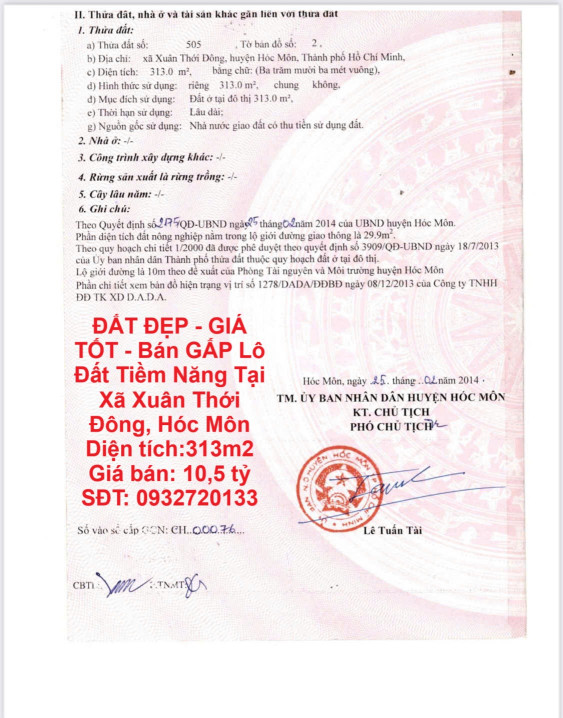 ĐẤT ĐẸP - GIÁ TỐT - Bán GẤP Lô Đất Tiềm Năng Tại Xã Xuân Thới Đông, Hóc Môn