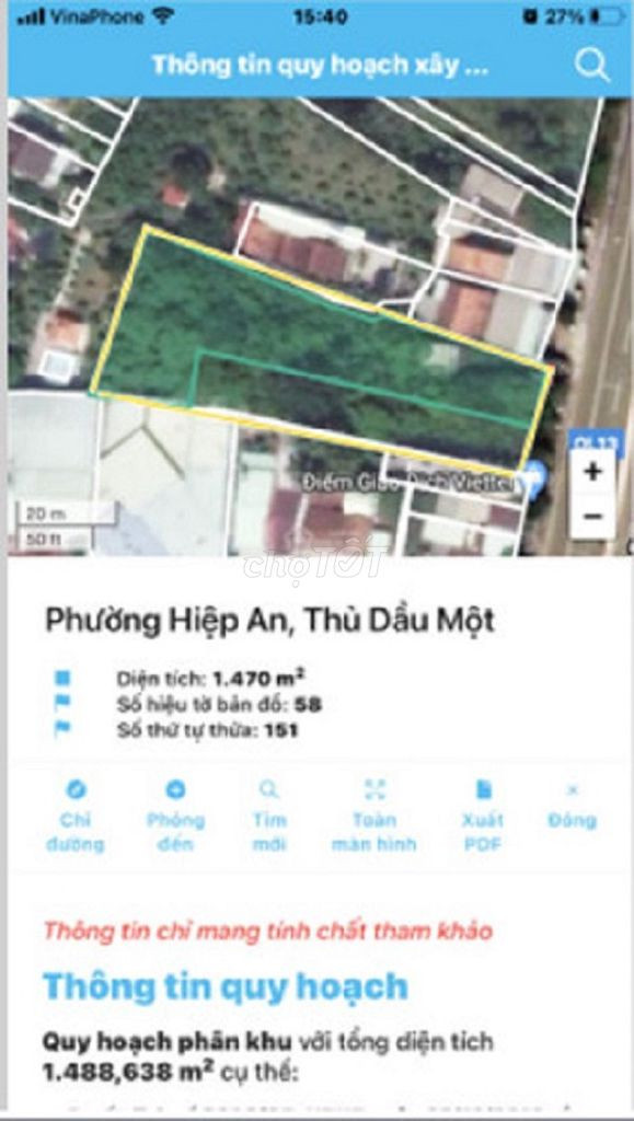 Đất thổ cư 1470m2 Đường Đại Lộ Bình Dương, P.Hiệp An, Thủ Dầu Một, BD