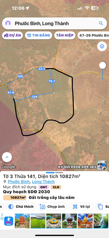 Bán đất 33000m² 46.2 tỷ tại Xã Phước Bình Huyện Long Thành
