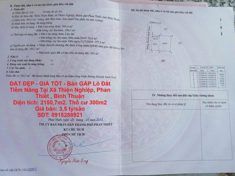 ĐẤT ĐẸP - GIÁ TỐT - Bán GẤP Lô Đất Tiềm Năng Tại Xã Thiện Nghiệp, Phan Thiết , Bình Thuận