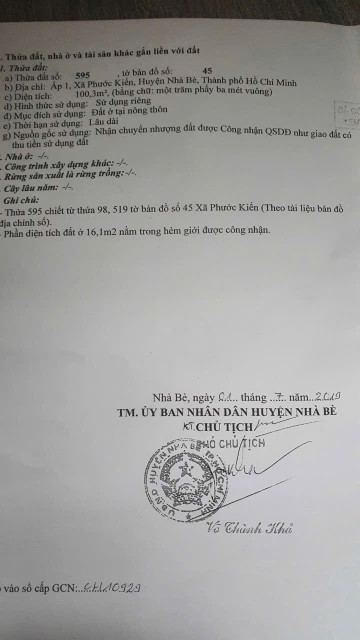 Bán đất 100m² 4.8 tỷ tại Xã Phước Kiển Huyện Nhà Bè