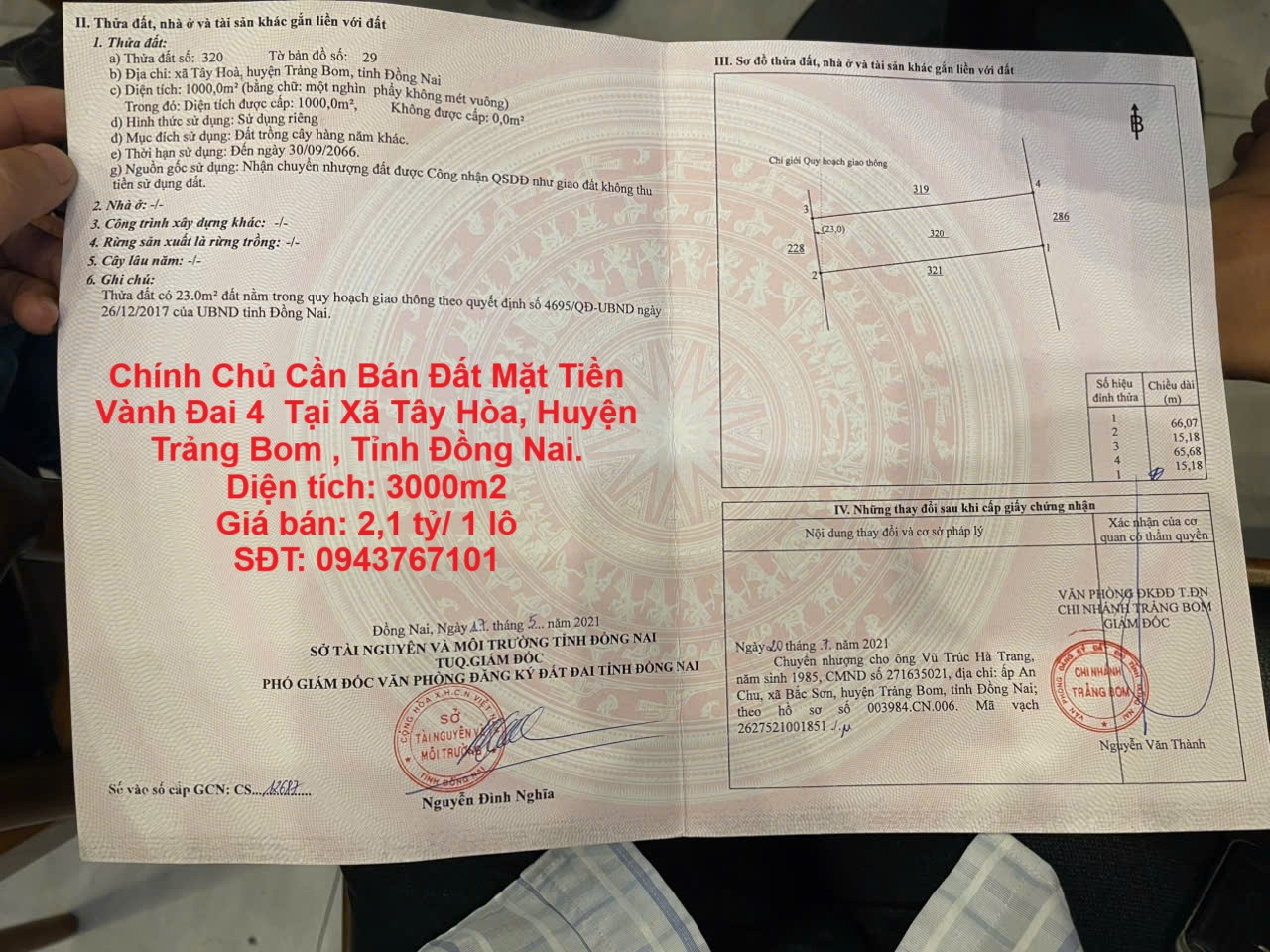 Chính Chủ Cần Bán Đất Mặt Tiền Vành Đai 4  Tại Xã Tây Hòa, Huyện Trảng Bom , Tỉnh Đồng Nai.