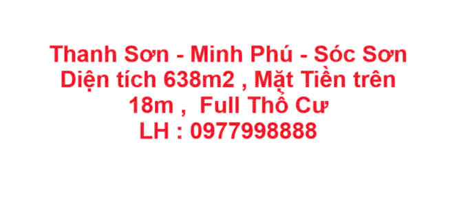 LÔ ĐẤT VỊ TRÍ ĐẸP CẦN BÁN NHANH lô đất vị trí tại xã Minh Phú huyện Sóc Sơn, Tp HN