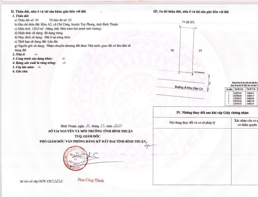 Bán đất biển 120m² 1.75 tỷ tại Xã Chí Công Huyện Tuy Phong