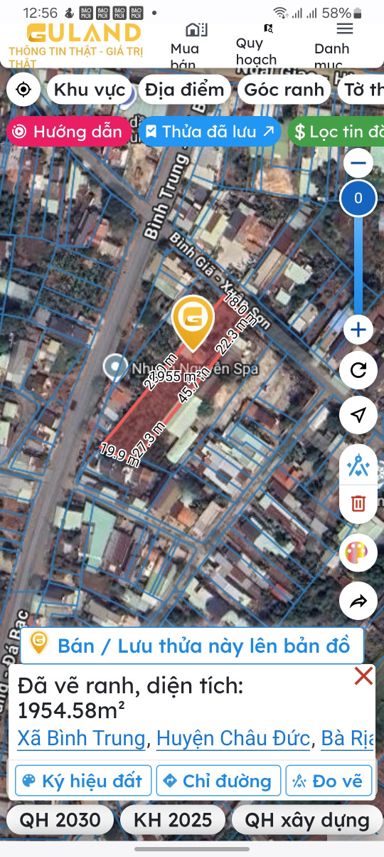 Bán đất 1954.6m² 4 tỷ tại Xã Bình Trung Huyện Châu Đức