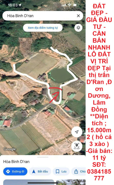 ĐẤT ĐẸP - GIÁ ĐẦU TƯ - CẦN BÁN NHANH LÔ ĐẤT VỊ TRÍ ĐẸP Tại thị trấn  D'Ran ,Đơn Dương, Lâm Đồng