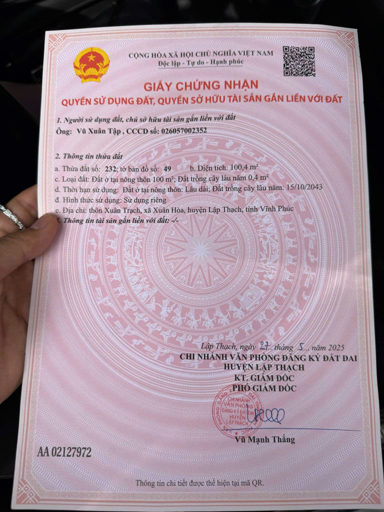 ĐẤT ĐẸP – GIÁ ĐẦU TƯ  – Còn DUY NHẤT 1 LÔ ĐẤT FULL THỔ CƯ RẺ NHẤT VĨNH PHÚC