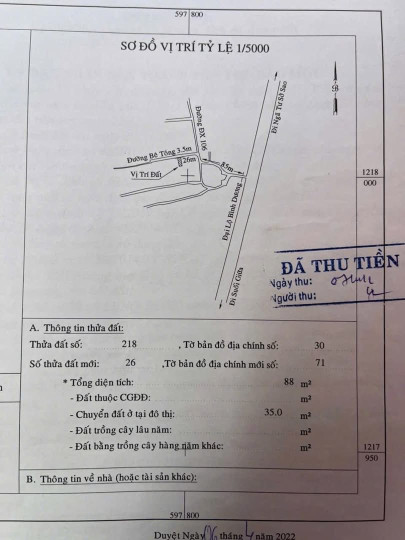 Đất Hiệp an: 1 xẹt QL 13: 5,5 X 16 , Sổ sẵn , 1 ty 650. LH 0815422197