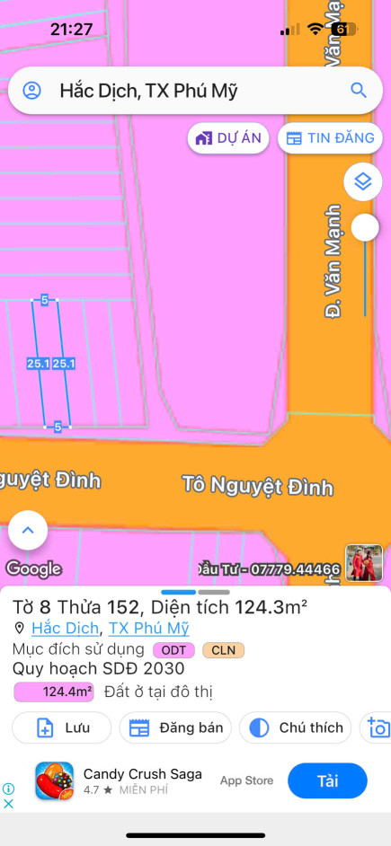 Bán đất 124.4m² ngang 5m giá 3.2 tỷ Phường Tân Thành
