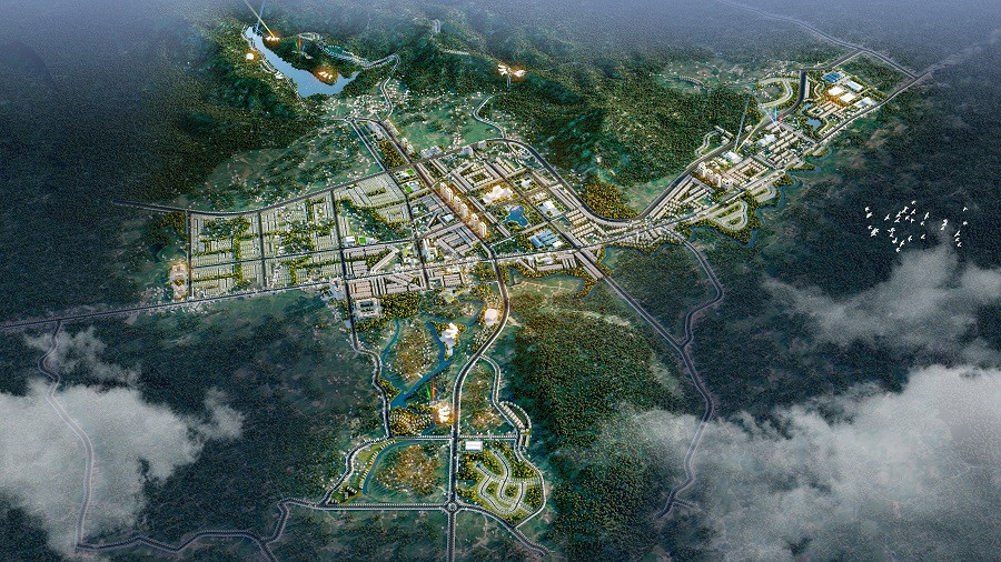 Phối cảnh tổng thể quy hoạch chung xây dựng đô thị Phì Điền và vùng phụ cận.